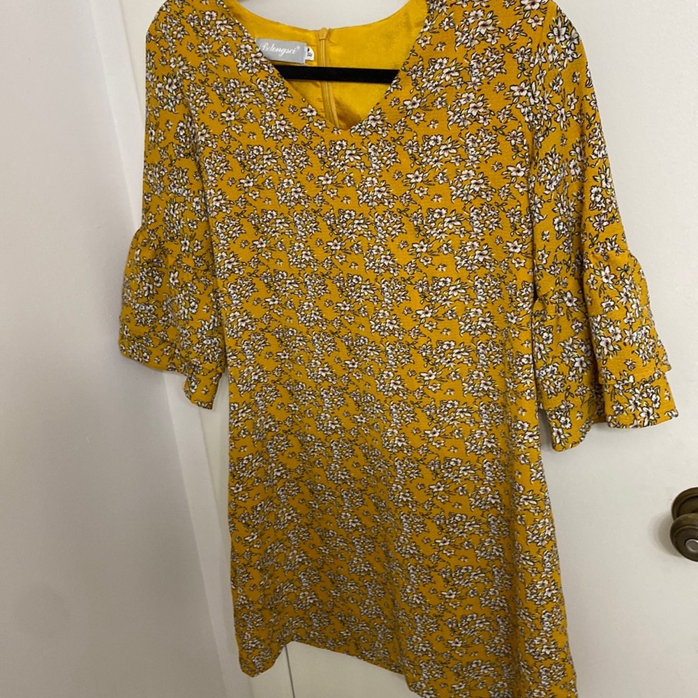Belongsci yellow floral summer dress